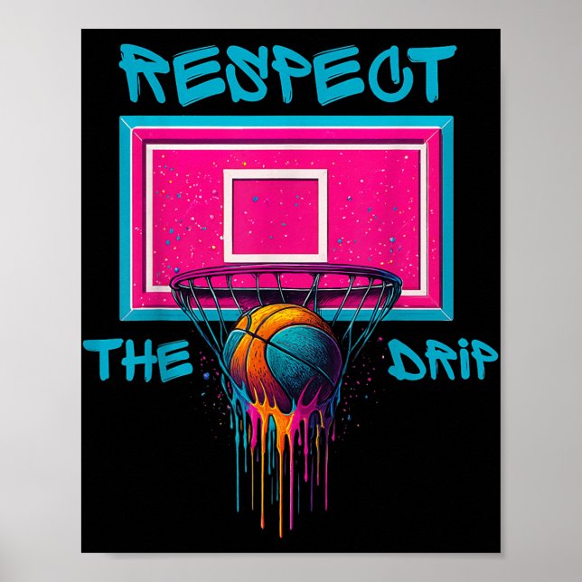 Colorful Basketball Dripping Color Splash Hoop Net Poster (Front)