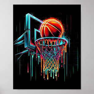 Colorful Basketball Dripping Color Splash Hoop Net Poster