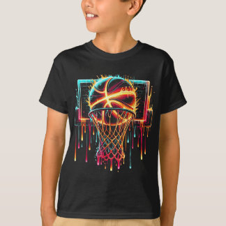 Colorful Basketball Dripping Color Splash Hoop Net T-Shirt