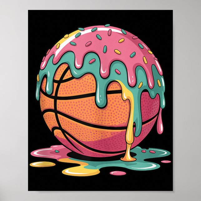 Colorful Basketball Ice Cream Drip Melting Ice Cre Poster (Front)