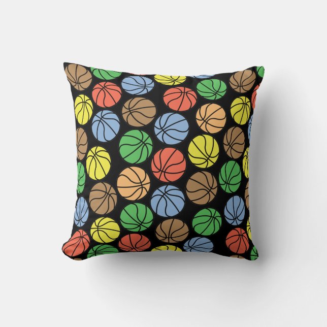 Colorful Basketball Pattern Throw Pillow (Front)
