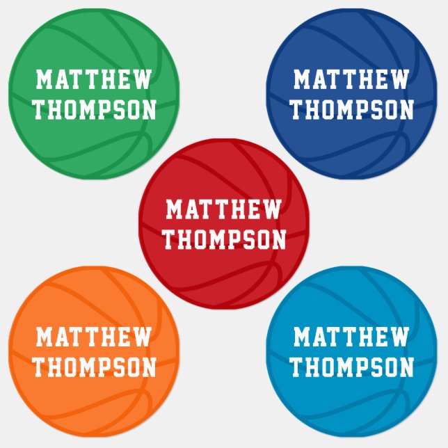 Colorful Basketball Personalized Name Kids' Labels (Group)