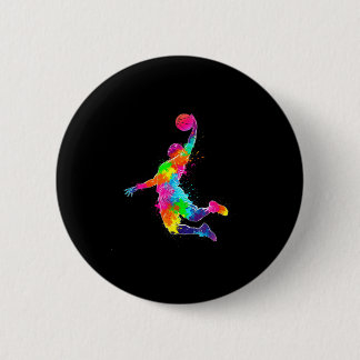 Colorful basketball player for sports basketball button