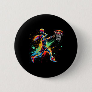 Colorful Basketball Player Girls  Button