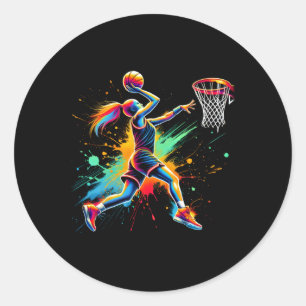 Colorful Basketball Player Girls  Classic Round Sticker