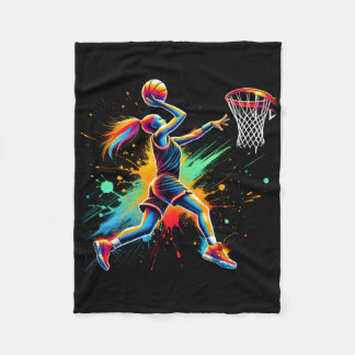 Colorful Basketball Player Girls  Fleece Blanket
