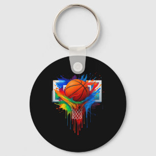 Colorful Basketball Rainbow Color Splash Hoop Net  Keychain