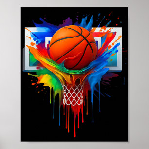 Colorful Basketball Rainbow Color Splash Hoop Net Poster