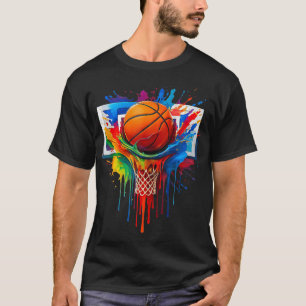 Colorful Basketball Rainbow Color Splash Hoop Net  T-Shirt