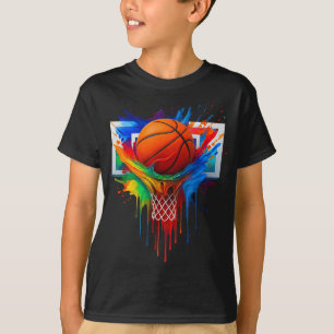 Colorful Basketball Rainbow Color Splash Hoop Net T-Shirt