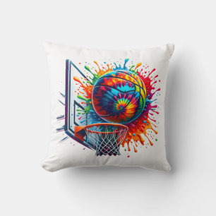 Colorful Basketball Tie Dye Color Basketball Hoop Throw Pillow