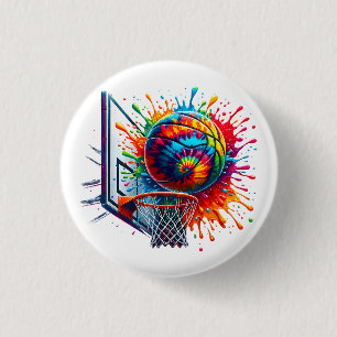 Colorful Basketball Tie Dye Color Splash Basketbal Button