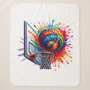 Colorful Basketball Tie Dye Color Splash Basketbal Sherpa Blanket