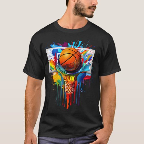 Colorful Basketball Tie Dye Color Splash Hoop Net T_Shirt