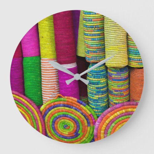 Colorful Baskets At Market Large Clock
