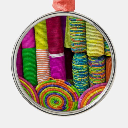 Colorful Baskets At Market Metal Ornament