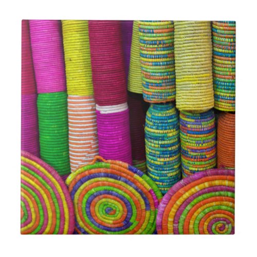 Colorful Baskets At Market Tile