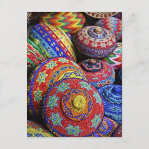 Colorful baskets made from colored plastic beads postcard