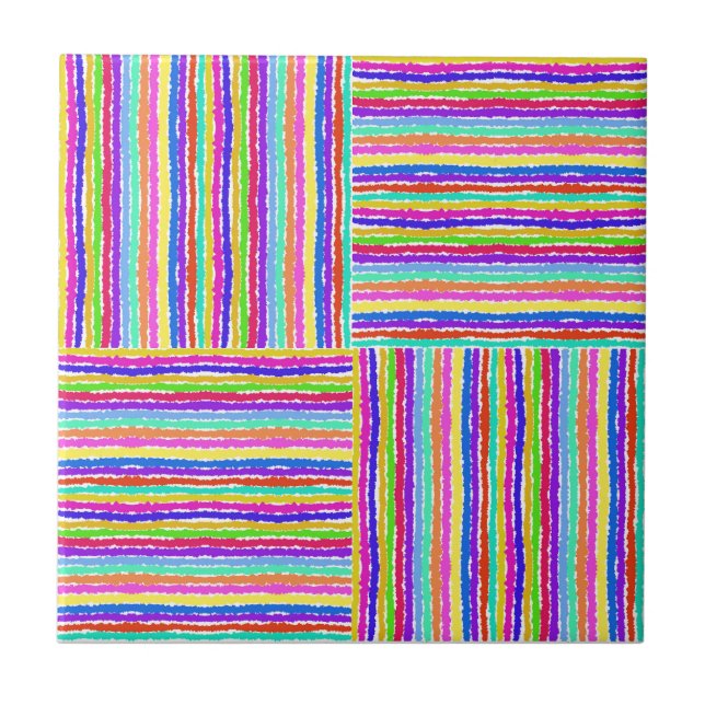 Colorful Basketweave Hand Drawn Ceramic Tile (Front)