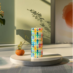 Colorful Basketweave Pattern Pillar Candle