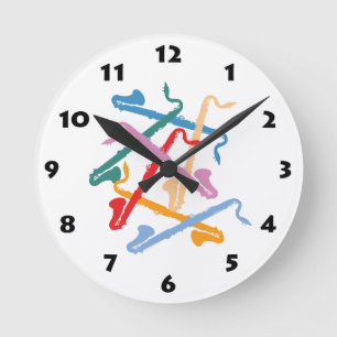 Colorful Bass Clarinets Round Clock