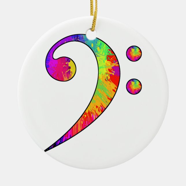 Colorful Bass Clef Ceramic Ornament (Front)