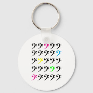 Colorful Bass Clef Grid Pattern Music Lover Keychain