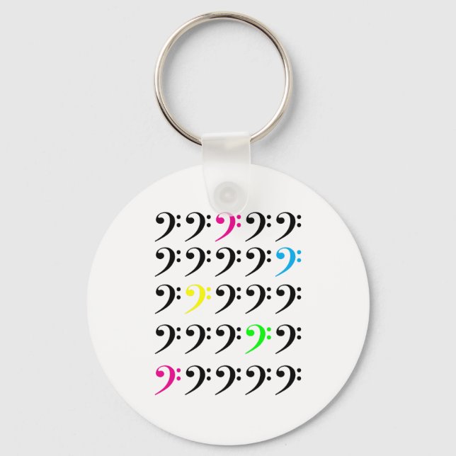 Colorful Bass Clef Grid Pattern Music Lover Keychain (Front)