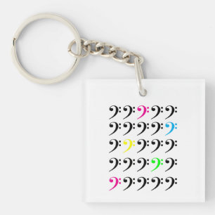 Colorful Bass Clef Neon Music Art for Musicians Keychain