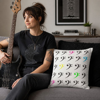 Colorful Bass Clef Neon Music Art Throw Pillow