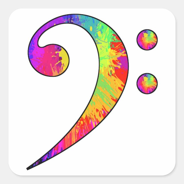 Colorful Bass Clef Square Sticker (Front)