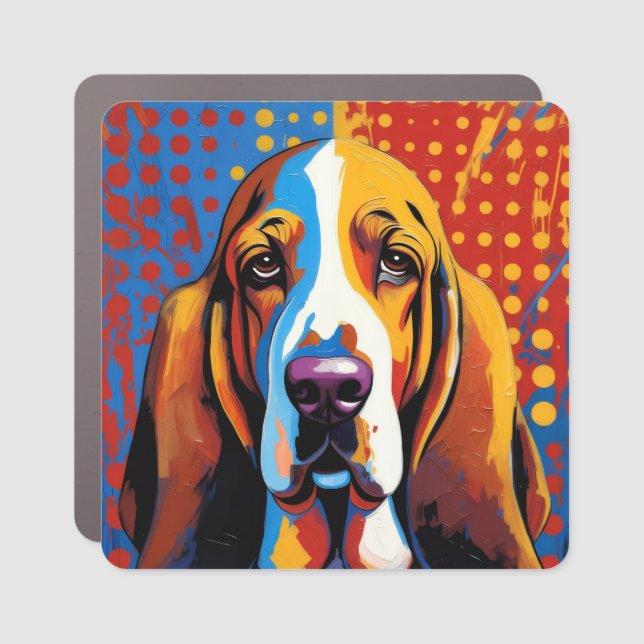 Colorful Basset Hound Pop Art Car Magnet (Front)