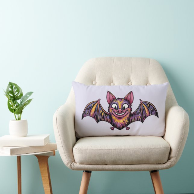 Colorful Bat Lumbar Throw Pillow (Chair)