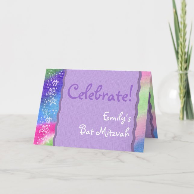 Colorful Bat Mitzvah invitation (Front)