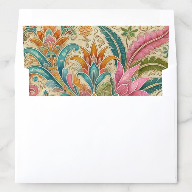 Colorful Batik Floral Boho Botanical Rustic Envelope Liner (In Envelope)