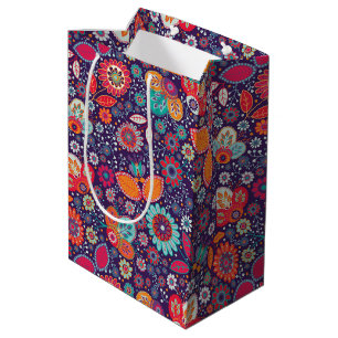 Colorful Batik Illustration Nature Floral Pattern Medium Gift Bag