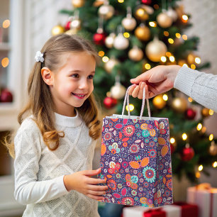 Colorful Batik Illustration Nature Floral Pattern Small Gift Bag