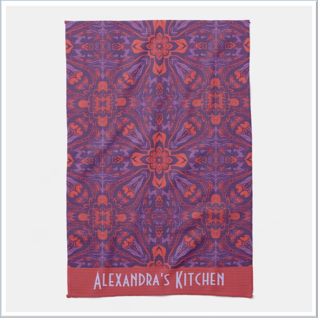Colorful Batik Red & Purple Abstract Kitchen Towel (Creator Uploaded)