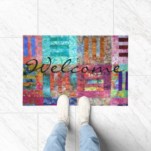 Colorful Batik Squares Quilt Doormat