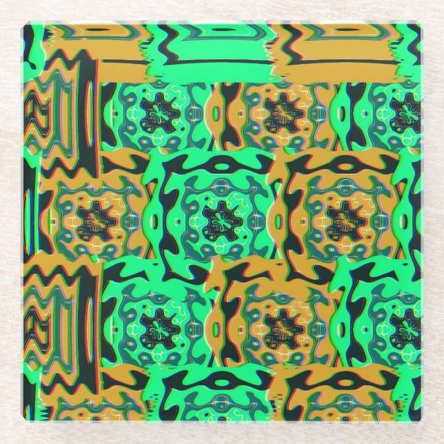 Colorful Bauhaus Geometric Pattern  Glass Coaster (Front)