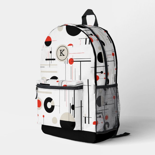 Colorful bauhaus geometric pattern monogram printe printed backpack (Back Corner Right)