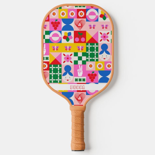 Colorful Bauhaus Geometric Pickleball Paddle (Front)