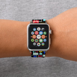 Colorful Bauhaus Mondrian Pattern on Black Apple Watch Band