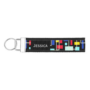 Colorful Bauhaus Mondrian Pattern Personalised Wrist Keychain