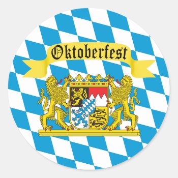 Colorful Bavarian Flag Oktoberfest Classic Round Sticker by DancingPelican at Zazzle