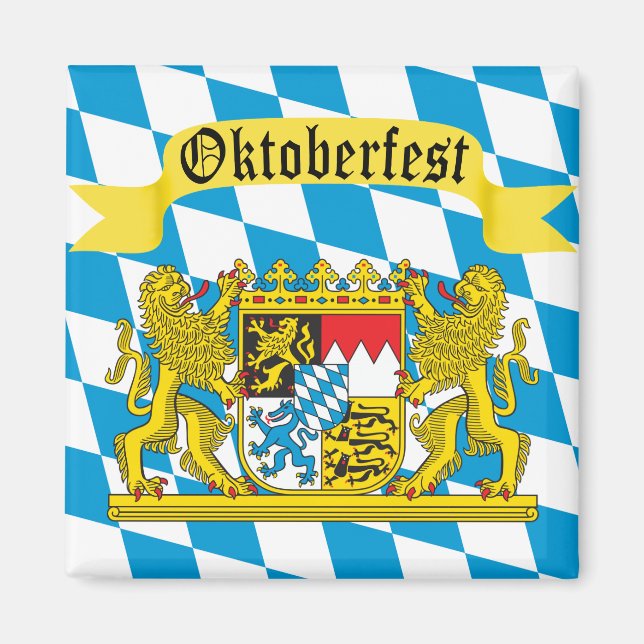 Colorful Bavarian Flag Oktoberfest Magnet (Front)
