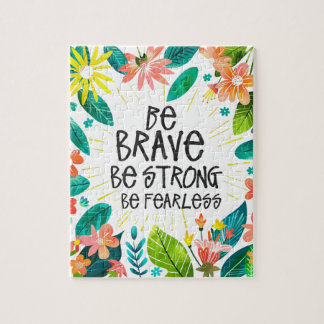 Colorful Be Brave Quote Floral Jigsaw Puzzle