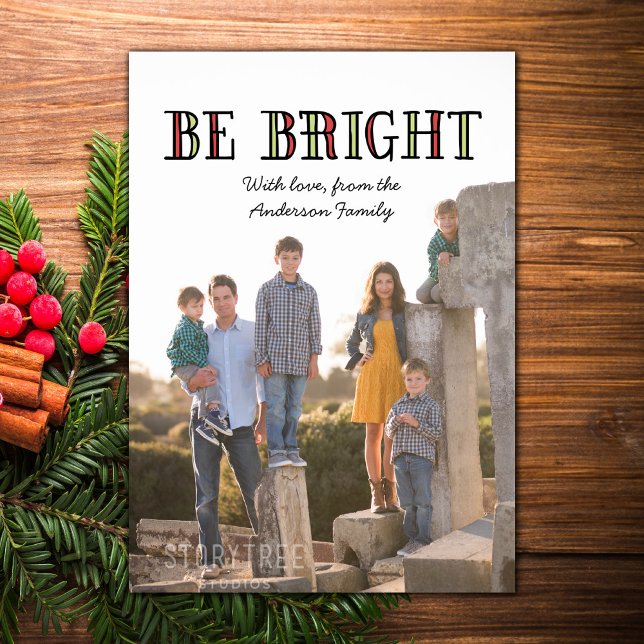 Colorful Be Bright Holiday Photo Flat Card (Colorful Be Bright Holiday Photo Card)