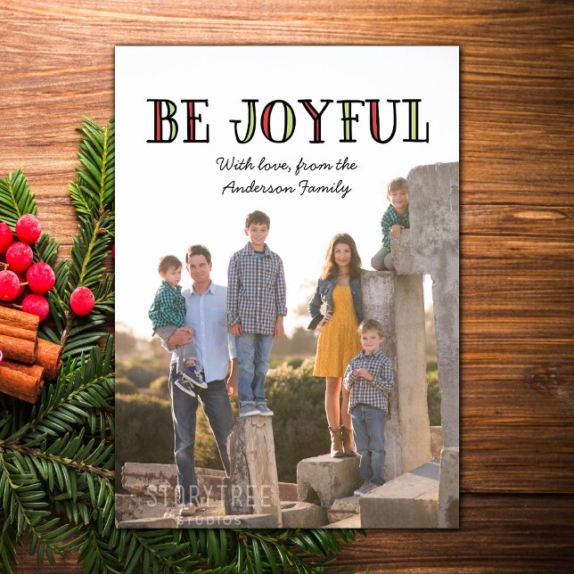 Colorful Be Joyful Holiday Photo Flat Card (Colorful Be Joyful Holiday Photo Card)