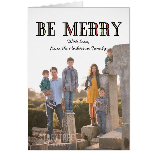 Colorful Be Merry Holiday Photo Card (Front)